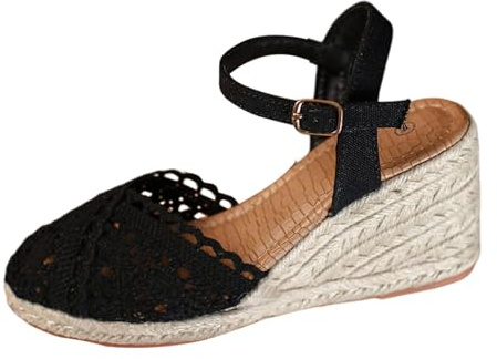 Sandaletter damer tjocka, espadriller damer kilklack fram stängda kilsandaler justerbart spänne kilsandaletter kilsandaler bekväma sandaletter med klack linnesula sandalett