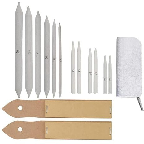 GLEAVI 15 Pièces Estompe à Papier, Souches et Tortillons, Lot de Set, en Papier, pour Estomper les Pastels et Adoucir les Lignes, pour Débutants en Dessin et Étudiants