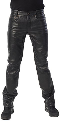 Bohmberg Pantalones de Cuero para Hombres - Jeans de Cuero Genuino - Pantalones de Motociclista - Pantalones de Motociclista - Talle Medio - Negro