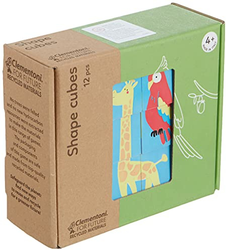 Clementoni - 16228 - Shapes Cubes - Animali, cubi impilabili per Bambini 12 Pezzi, Puzzle Bambini 4 Anni - Materiale 100% Riciclato - Play for Future - Made in Italy