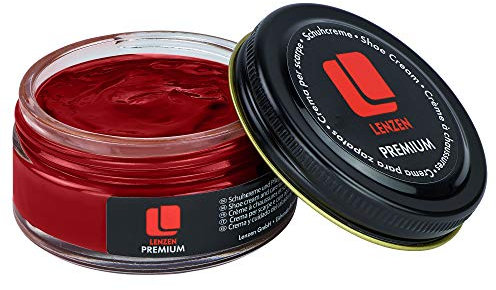 Lenzen Premium Schuhcreme für glattes und genarbtes Leder I Hochwertige Schuhpflege für Glanz und strahlende Farbe (Rot)