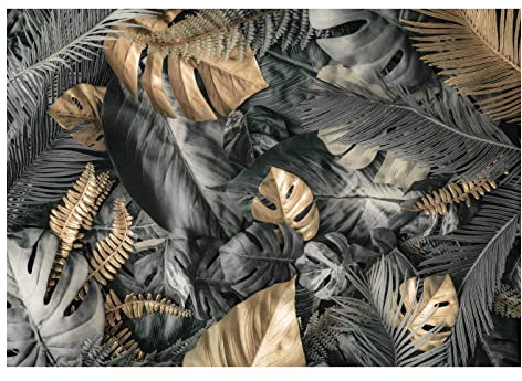 Carta Da Parati Fotografica Foglie Nero e Oro Monstera Tropicali - Include Colla - Moderna Design Carta per Pareti Soggiorno Camera Da Letto Sala Fotomurali In Tessuto Non Tessuto TNT (416x254 cm)