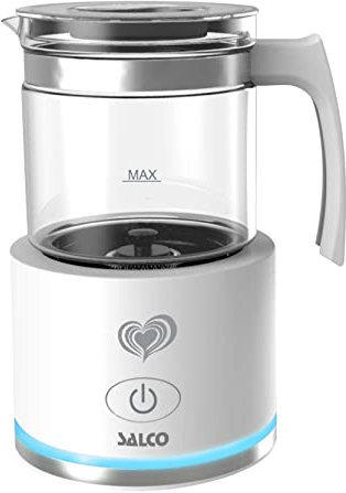 Salco Induktions-Glas-Milchaufschäumer SMI-600 | Für kalten & warmen Milchschaum | Perfekt für Cappuccino, Latte Macchiato & Eiskaffee | Automatische Abschaltung | 360° Basis | Weiß