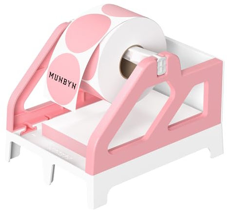 MUNBYN Rosa Etikettenhalter für Rollen und Fächerfaltungsetiketten, Versandetikettenrollenhalter für Desktop Etikettendrucker Versandbedarf