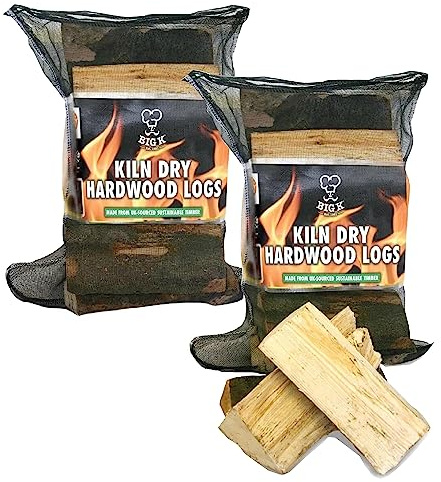Big K Kiln Dried Hardwood Logs - Pack of 2 Easy to Light Long Burning Campfire Wood Fire Logs for Fire Pit, BBQ and Pizza Oven with Topline Card, Approx. 12kg