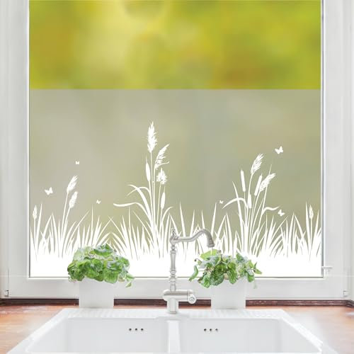 Wandtattoo Loft Film Anti-Regards Fenêtre avec Motif Roseaux, Opaque et Dépoli, Autocollant Décoratif Floral Adhésif pour Verre