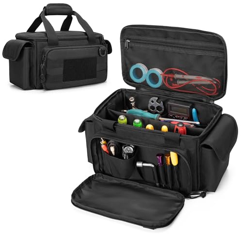 Rexmica Small Tool Bag with Anti-friction and Thick Padded Bottom, Tool Storage Organizer for Men, Tactical Bag, Range Bag, Multi-functional Work Tote for Repairman, Electrician, Carpenters, Handyman