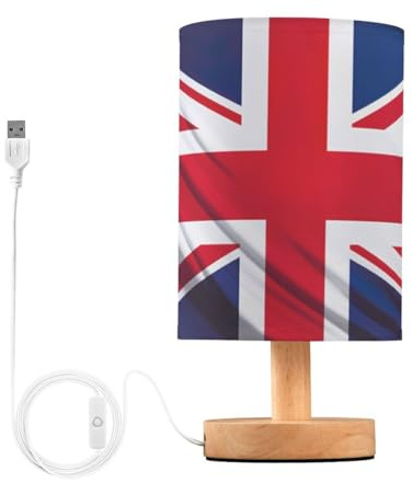 JUMBEAR Bord, sänglampor nattduksbordslampor med lin tygskärm för sovrum vardagsrum, LED-lampa ingår – Union Jack