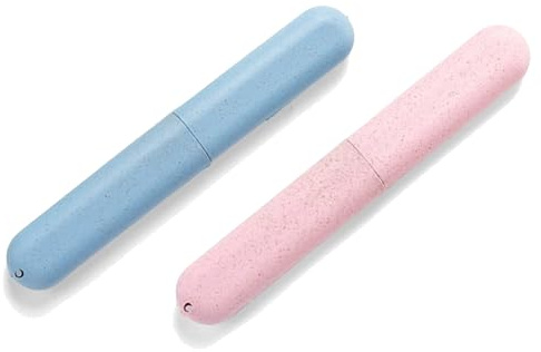 FloraVigo 2 pezzi astuccio per spazzolini da denti, custodia per spazzolino portatile, scatola per spazzolini da denti, ecologica da viaggio, custodia protettiva adatta per viaggi, famiglia, rosa e