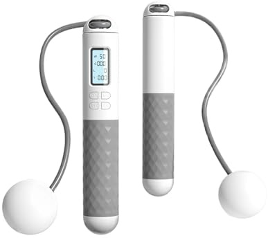 Flintronic Hopprep med bänk, hopprep med LED-skärm, digitalt trådlöst hopprep, professionella kullager och halkfria handtag, justerbart hopprep för kvinnor män vuxna barn (grå)