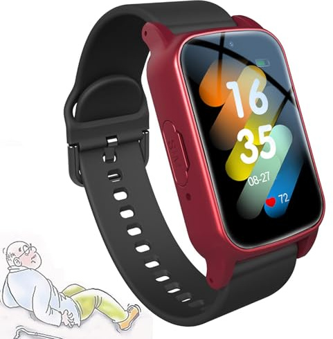 Weyot Elderly Smart Watch With Fall Detection, SOS Bracelet GPS Tracker, Fall Alert Devices for Elderly, SOS Positioning Bracelet, Personal Alarm With Emergency Assist Button,Red