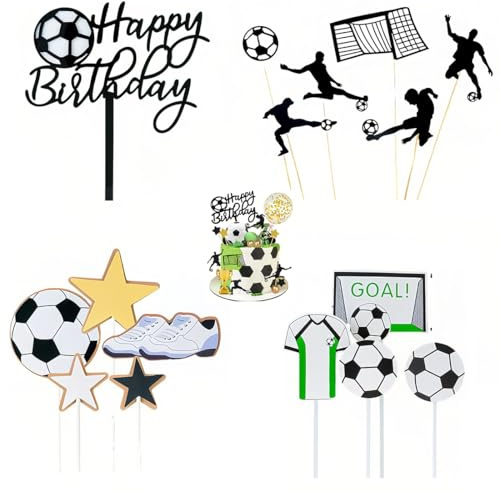 COYUN 16 piezas de decoración de la torta de fútbol,juego de decoración de la torta de fútbol,torta de fútbol para los niños,para escenas temáticas de fútbol, fiestas de cumpleaños, tartas