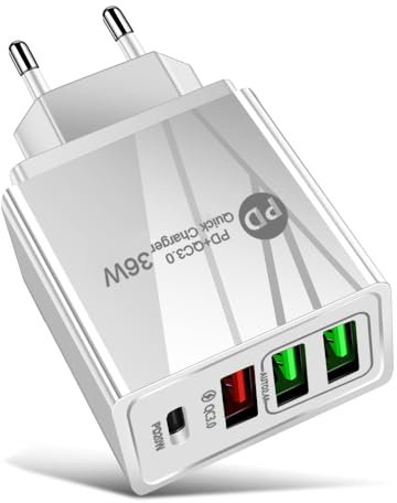 Rapide Chargeur 36W PD & QC3.0 Chargeur USB C Secteur Rapide Prise Type C Mural Adaptateurs de Quick Charge Multiple 4 Ports Universel pour IPhone Samsung Huawei Xiaomi HTC LG Motorola Honor IPad Etc