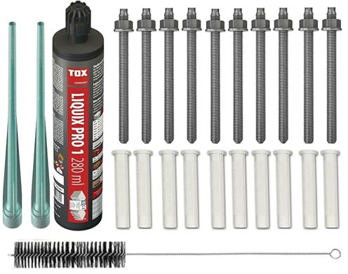 Schwerlast-Montageset Set Ankerstangen Verzinkt/Edelstahl A4 + Siebhülsen inkl. Injektionsmörtel,Schwerlast-Anker,Schwerlast-dübel, Verzinkter Stahl M6-M16 (Verzinkter Stahl, M12x160 mm)