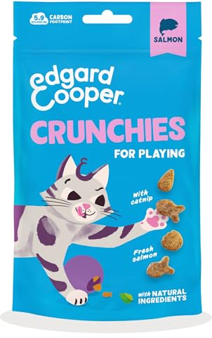 Edgard & Cooper snack naturali per gatti, Crunchies al salmone (1 x 50 g), senza cereali, ricchi di carne fresca, ingredienti naturali e senza zuccheri aggiunti.