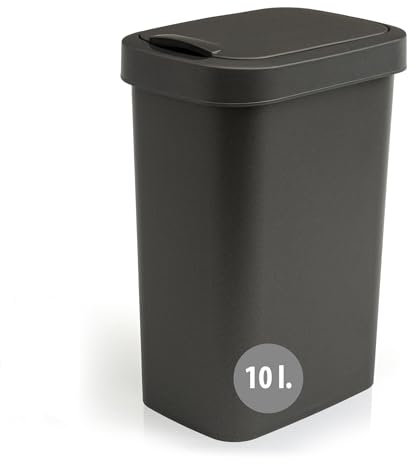 Hausfelder Mülleimer 10l mit Deckel in schwarz, Schwingdeckel Abfalleimer mit 10 Liter, kleiner Eimer für Bad, Küche und Büro, Kosmetikeimer, Biomülleimer
