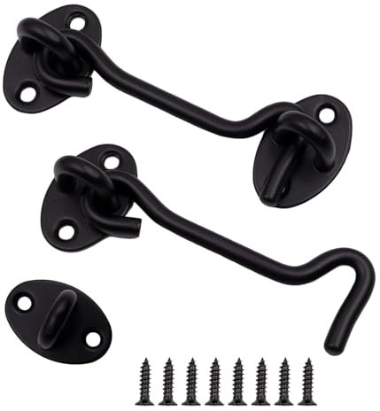 Primasage 2Pcs Gancho para Puerta de Granero, 3,94in Pestillo Puerta, Cabina de Acero Inoxidable con 8 Tornillos para Puertas de Armario Oscilantes Puertas de Madera Cerraduras de Vallas (Negro)