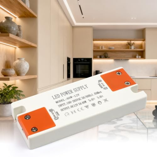 KSIBNW Trasformatore 220V 12V Alimentatore LED 5A, Driver Convertitore AC 220V a DC 12V 5A 60W Adattatore Trasformatore Costante Tensione Slim Trasformatori per LED Lampade, Striscia, Lampadine