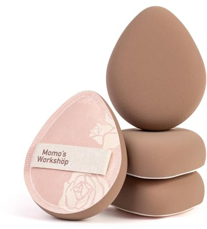 Momo's Workshop Makeup Sponge, Rubycell, Egg Shape, Foundation Sponges with Glossy PU Leather, for Liquid/Sheer Foundations, Cosmetic Puff, Medium Bounce,2pcs & Storage Case
