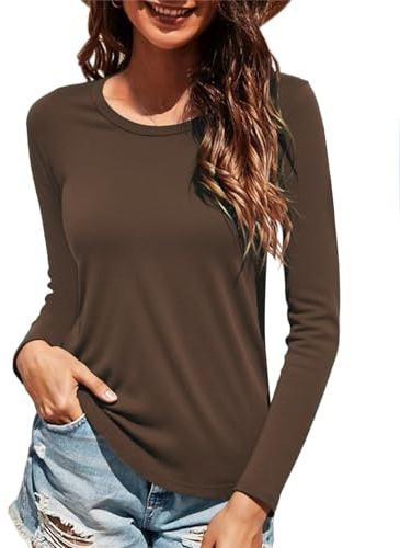Wayleb Maglietta Donna Maniche Lunghe Collo Rotondo – T-Shirt Maniche Lunghe Basic in Cotone – Maglia Manica Lunga Casual Top per Primavera Autunno Inverno S-XXL