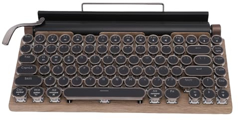 Depisuta Typewriter-tangentbord, USB Wired Bluetooth Mechanical Gaming Keyboard med 83-Key Blue Switches Punk Round KeyCap och RGB Backbelyst Plug and Play for Tablet Computer Phone (Träfärg)