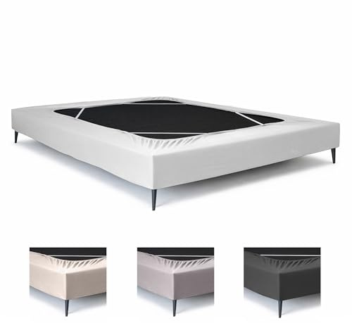 Textilhome Funda Elástica Cubre Canapé para Cama 135x140x200 cm - Protector de Base Ajustable con Faldón - Tejido de Punto con sujeción elástica. Color Blanco