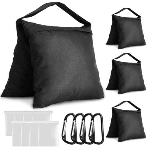 CEWROM Sandbags for Tripod Photography, Pack of 4 Durable Sandbags, Oxford Fabric Sandbags with Ziplock Bags and Carabiners, Weighted Bags for Light Stands, Tents, Parasols, Fishing Chairs