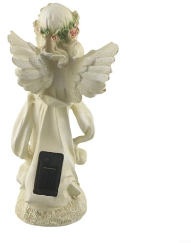 Statua da giardino a forma di angelo ad energia solare, per esterni, in resina, decorazione per prato con luce notturna, colore bianco, 30 x 14 x 12 cm