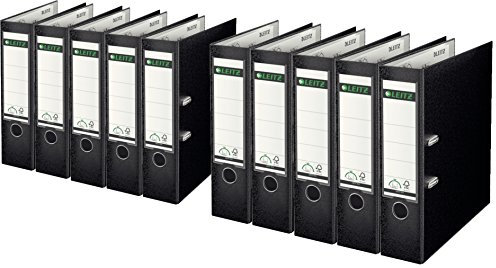 Leitz 10105095 Qualitäts-Ordner Plastik-Cover (A4, 8 cm Rückenbreite) schwarz 10er Pack