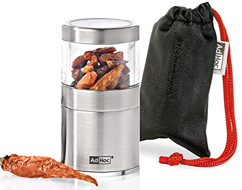 AdHoc MP206 Mini Chilimühle, Gewürzschneider VOYAGE inkl. gratis Travelbag aus Leder (ohne Gewürz)