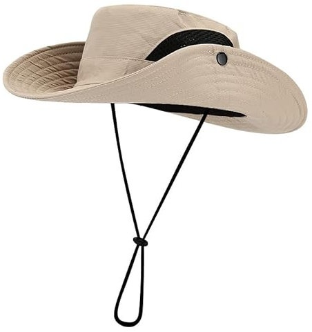 flintronic Sombrero para el Sol de ala Ancha, Protección UV para Hombres, Sombrero de Pesca Plegable con Correa para la Barbilla, Gorra de Presión Lateral y Malla Transpirable, para Playa/Pesca