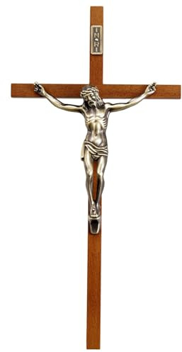ACHIBANG Crucifix Wall Cross Catholic – 10 Wooden Jesus Cross with INRI for Wall or Easter Decor, Christian Gift for Faithful Home