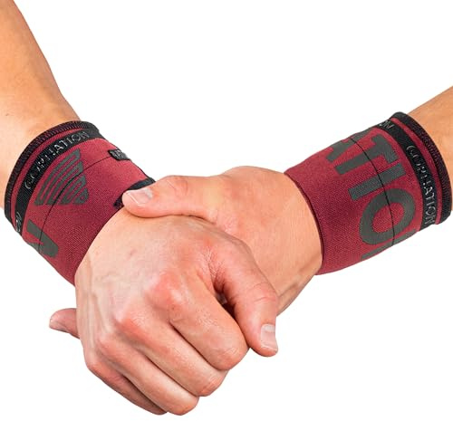 GORNATION Muñequeras Elásticas para Fitness, Calistenia y Levantamiento de Pesas, Soporte de Muñeca para Gimnasio y Entrenamiento de Fuerza, Bandas elásticas de alto rendimiento - 1 Par, Bordeaux