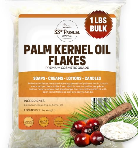 ORGANIC PALM KERNEL OIL FLAKES (1 lbs / 16 oz) Non-GMO; Premium Cosmetic Grade Palm Kernel Oil Flakes for Soap Making, Creams, Lotions & Candle Making | 1 POUND