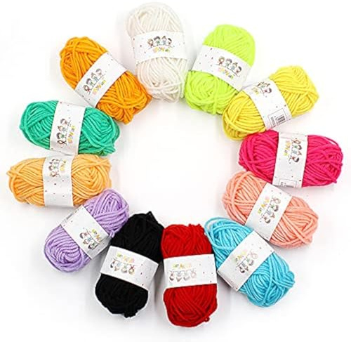 Filato per Maglieria 12 Gomitoli di Filato di Cotone per Maglieria a Mano, 12 Colori