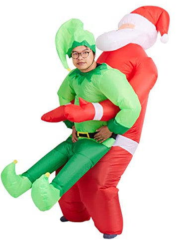 THE TWIDDLERS - Disfraz Hinchable de Papá Noel y Elfo, Disfraz Elegante de Papá Noel Hinchable - para Adultos de hasta 2 Metros