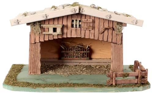Holyart Capanna stalla Stile Nordico 30x50x35 cm Legno presepe 12-14 cm