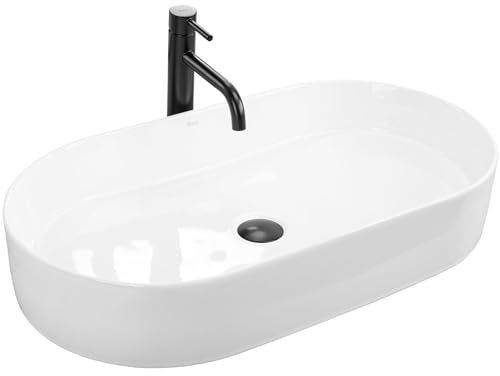 Rea Vasque à poser Nadia 70 Lavabo Salle de Bain 710 x 385 x 120 mm en Céramique (blanc)