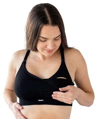 BABYGO® Nursing Bra for Breastfeeding in Super Soft Tencel™ Modal | Maternity Bra for Pregnancy, Seamless, Wireless and Removal Pads for Comfort (UK, Alpha, XL, Regular, Regular, Standard, Black)
