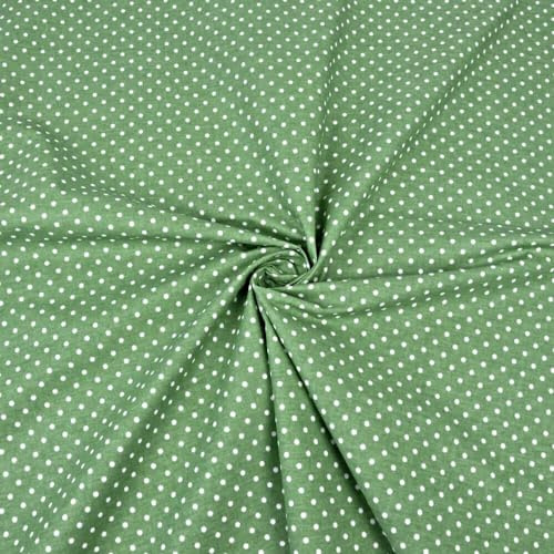 Textrend, tela de algodón, tela para coser, 100% algodón, motivo de lunares 4mm, tela textil 1x1,6m, tela por metro, patchwork (Blanco sobre fondo verde primavera)
