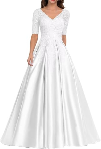 Sincemeet Abiti da Donna in Raso per la Madre della Sposa Abito da Sera Formale in Pizzo Abito da Ballo Lungo con Scollo a V
