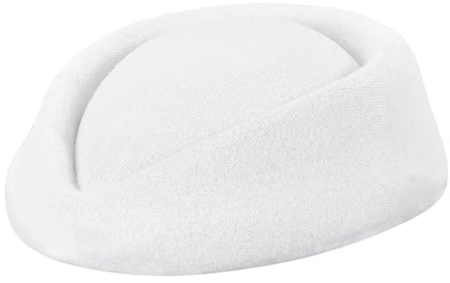 FINGERINSPIRE Hôtesse de L'Air Pilulier Chapeau 21x19.5cm Blanc Fascinator Base Chapeau Imitation Laine Hôtesses L'Air Pilulier Chapeau Cocktail Fascinator Base pour Dames Scène Cosplay Costume