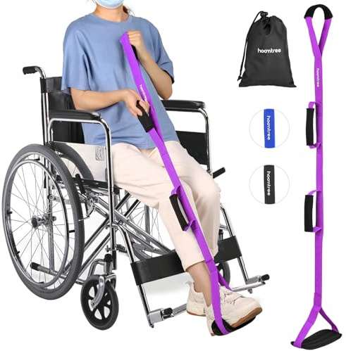 Correa de elevación de piernas de 43 pulgadas de largo con empuñaduras acolchadas y bucle para los pies, levantador de piernas rígido para recuperación de cirugía de reemplazo de cadera y rodilla,