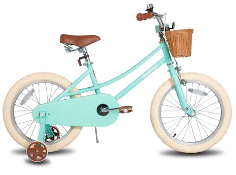 JOYSTAR 18 tums barncykel för småbarn, 6–9 år, flickcykel med stödhjul och korg, barncykel grön ..