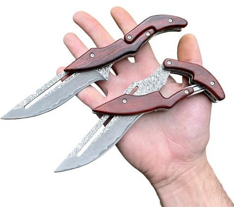 Obespina Couteau Pliant Poche Damas Friction Acier 67 Couches VG10 Damascus Japonais lame Tranchante Manche bois Collection Cadeau Homme Fête Père Bushcraft Custom Edc Chasse Artisanat