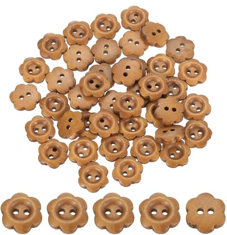 sourcing map 50Pcs Wooden Buttons, 12mm Flower Shape Wood Buttons 2 Hole Decorative Sewing Buttons for Sewing DIY Craft Clothing Handmade, Coffee