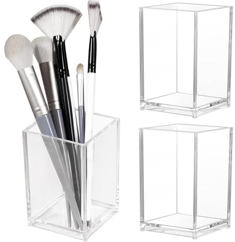 Zaphara 2 Stück Acryl Stiftehalter,Klarer Acryl Stifthalter,Make up Bürstenhalter,Transparent Make-Up Pinselhalter,Bleistifthalter für Schreibtisch Organizer,Bürstenhalter für Schreibtisch Zubehör