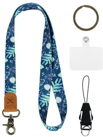 Schlüsselband, Schlüsselband für Schlüssel, mit 2 Zubehör, Umhängeband Universal mit Metall Ring und Leder, Zweiseitiger Druck in Voller, Halsriemen Schlüsselbund, Für Ausweishalter, Handy, ID Badge