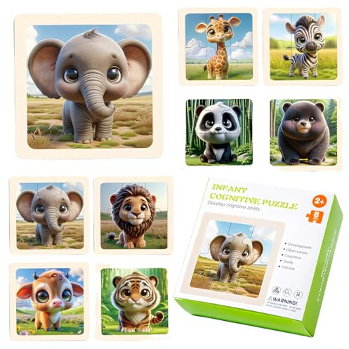 Mini Puzzle Kinder 8 Stücke,Mini Puzzle Kinderpuzzle ab 3 Steckpuzzle Holz Jahre Lernspielzeug Kinderpuzzle ab 2 3 4 5 Jahre Junge Mädchen(wildtiere)
