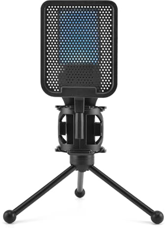 TingHaoO Support de microphone réglable à 360 degrés avec réduction du bruit Ensemble de microphone de bureau avec 7 couleurs LED ABS pour streamers